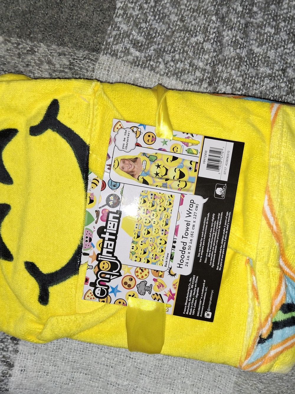 Emoji Nation Hooded Towel Wrap - Bright Yellow Emoji Print